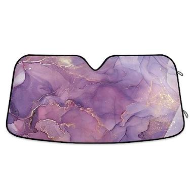 Imagem de Escudo solar com textura de mármore de tinta roxa para para-brisas, proteção UV, persiana dobrável para janela de carro, acessórios de resfriamento de carro