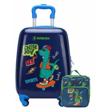 Imagem de Kit Dinossauro Mini Mala Viagem Bordo + Lancheira Térmica - Rabisk, Az
