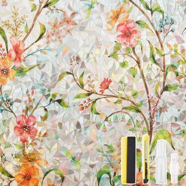 Imagem de Kromapolis Película de privacidade para janela, adesivos decorativos de vitrais, película de janela arco-íris anti-UV para portas de vidro, decalques florais com revestimento de vinil removível, não