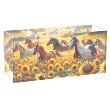 Imagem de TSENQUE Girassóis Cavalos Bonito Porta-canetas de mesa Arte Decoração de Casa Marcador Arte Caddy Acrílico Papelaria Porta-lápis