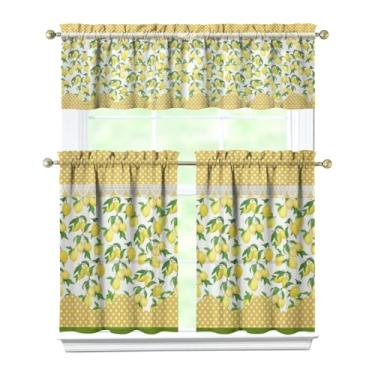 Imagem de Tapesb Conjunto de 3 peças de cortina e saia de cozinha de limão engraçado, cortinas de janela pequenas sobre a pia, essenciais para decoração de cozinha, quarto, lavanderia, 70 x 91 cm