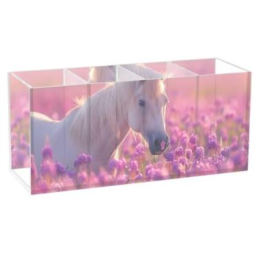 Imagem de TSENQUE Palomino colorido cavalo lavanda flor acrílico bonito suporte de lápis para caneta pincel de maquiagem personalizado suporte de copo para caneta, suporte de marcador, estetica, decoração de