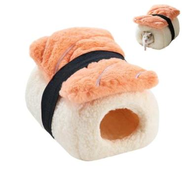 Imagem de Casa de cama quente para hamster de rato, cabana de lã de algodão, ninho fofo em forma de sushi, fofo, macio, confortável, adorável ninho de hamster, para mini ratos de animais pequenos, planador de
