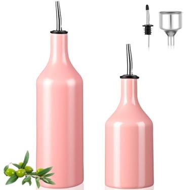 Imagem de FoldTier Conjunto de 2 frascos dispensadores de azeite de oliva de cerâmica para cozinha rosa com bico de aço inoxidável grande capacidade para armazenamento de óleo, vinagre, xaropes de café e outros