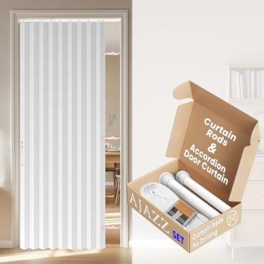 Imagem de AJAZZ Cortina magnética invisível para porta sanfonada blackout para porta sanfonada para quarto, sala de estar, conjunto de cortinas de entrada incluído haste (1 pacote, 111 L x 78 C, branca)