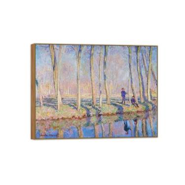 Imagem de Claude Monet Famosas Impressões em Tela de Parede Prontas para Pendurar - Bancos de Epte-Madeira Quadro Quadro para Decoração de Sala de Estar 70 x 90 cm 27 x 35 pol