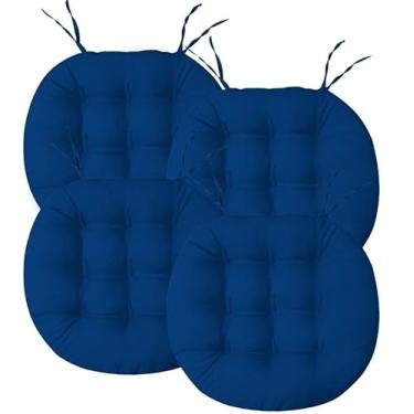 Imagem de Assento Futon Oxford Liso 40cmx40cm Redonda 9 Furos almofada para cadeira para Sala Escritório Cozinha Conjunto (Azul Royal)