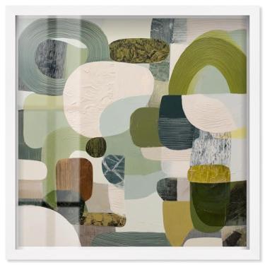Imagem de Green Geometry II Shadowbox Print Modern Wall Art por Art Remedy, moldura branca, 63 x 63 cm