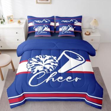 Imagem de Feelyou Jogo de edredom com 7 peças, solteiro, de líder de torcida, para crianças, meninos, meninas, esportes, equipe de torcida, roxo, vermelho, microfibra macia e leve