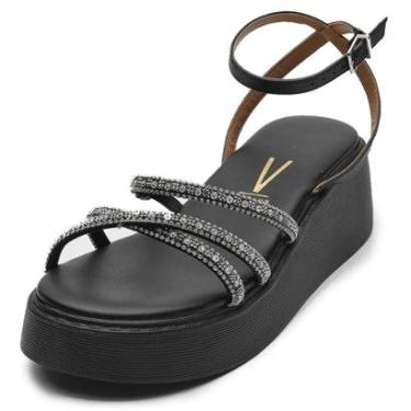 Imagem de Sandália Anabela Vizzano Tiras Strass Feminina - Preto - 39-Feminino