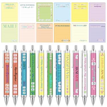 Imagem de Resurhang Conjunto de 48 peças de canetas e blocos de notas Mahjong engraçados, blocos de notas adesivas retráteis, presentes engraçados para amantes de mahjong, homens, mulheres, escritório, casa