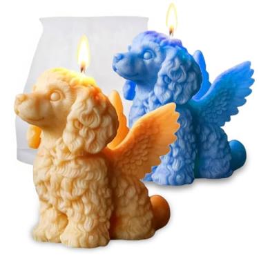 Imagem de Japleed Moldes de vela 3D Angel Dog para fabricação de velas, moldes exclusivos de animais com asa para animais de estimação para resina epóxi, vela de fundição de concreto, molde de fondant de bolo