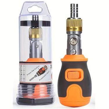 Imagem de Conjunto de chaves de fenda portátil multifuncional com catraca multiangular, brocas substituíveis, metal durável para casa, carro, escritório, laranja