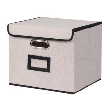 Imagem de Tcbelosion Caixa de armazenamento de arquivos com tampa, organizador dobrável de grande capacidade com alça, perfeito para casa, escritório e organização de armário (rosa) (quadrado - 1 pacote, cinza)