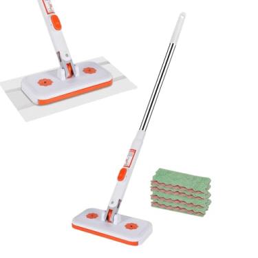 Imagem de Esfregão Click,Pó Desmontável - Esfregona com Ajustável e 4 Panos Reutilizáveis para Limpeza de Pavimentos | para Varredura a Seco e Húmido em Cozinha Sala de Estar Casa de Banho