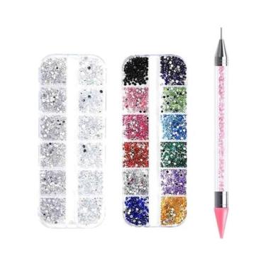 Imagem de Kit 3 Strass Nail Art Caixa Pedras de Prata Coloridas + Caneta Strass 