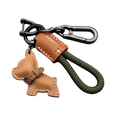 Imagem de Chaveiro De Couro Genuíno Artesanal Para Bulldog Francês Com Alça Anti