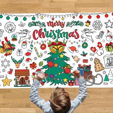 Imagem de Meetcolor Pôster de colorir de Natal grande para crianças, toalha de mesa de colorir de Natal e pôster de atividades com Papai Noel boneco de neve, Merry Charistmas Jogos coloridos para casa sala de