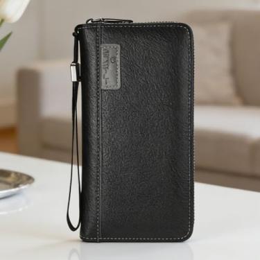 Imagem de Carteira universal de luxo preta com vários compartimentos de encaixe, couro liso e resistente à água, design de vários compartimentos preto luxuoso com encaixe, couro liso de grão fosco