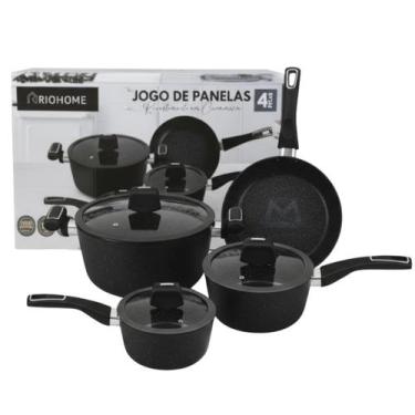 Imagem de Jogo Panelas Cerâmica Milão 4 Peças Antiaderente Indução 3mm Preto e G