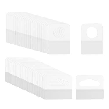 Imagem de PATIKIL Abas para pendurar 0,9 x 1,3/1,6 x 1,4 polegadas, 120 peças de etiquetas transparentes para pendurar abas autoadesivas, etiquetas de orifício de fenda para lojas de varejo, expositores