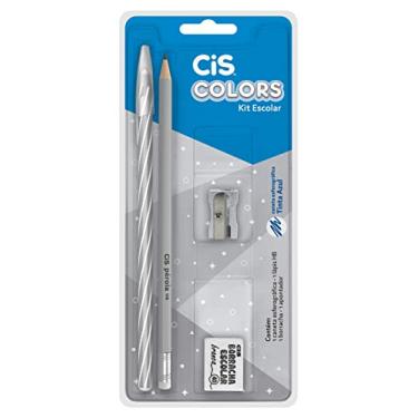 Imagem de Kit Escolar CIS Colors Cinza 4 peças (1 lápis, 1 caneta Spiro Clean, 1 borracha Spring e 1 apontador 415)