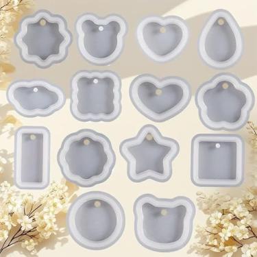 Imagem de Conjunto de moldes de silicone com 16 moldes de fundição de resina flexíveis multiformas para joias faça você mesmo, chaveiros, ornamentos, 16 peças de silicone