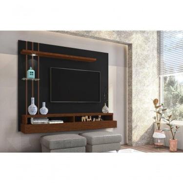 Imagem de Painel de TV Eros 55 Polegadas 135x160cm Prateleira de Vidro Nichos Preto/Canela