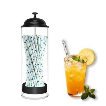 Imagem de PracFlairy Suporte de palha, dispensador de canudo com tampa de aço inoxidável,