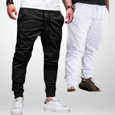 Imagem de Kit 02 Calças Preto E Branco Jogger Com Punho Elástico Masculina-Masculino