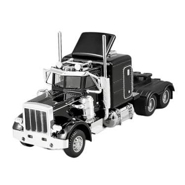 Imagem de KiBcsLic Caminhão semipesado em escala 1/32, modelo de carro de transporte, brinquedo de faz de conta com pneus de borracha, luz e som para crianças, meninos e, Preto