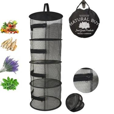 Imagem de 12" Diameter Herb Drying Rack 4 Level Compact Hanging Plant Dry Net (no Twisting) - Black Mesh Screen w/ Zipper for Each Level - Indoor & Outdoor Use in Closets, Grow Tents, Apartments, Small Spaces