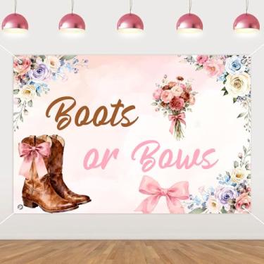 Imagem de Funmemoir Botas ou laços, pano de fundo revelador de gênero, 1,5 x 0,9 m, rosa, floral ocidental, vinil, foto de fundo para botas e laços, cowboy ou cowgirl, o que será chá de bebê, festa de revelação