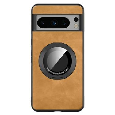 Imagem de Capa fina para Google Pixel 9/9 Pro / 9 Pro XL com suporte de anel com função de carregamento sem fio capa de couro magnética fosca (laranja, 9 Pro)