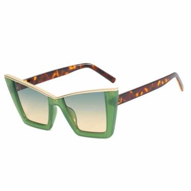 Imagem de Óculos de Sol Femininos Estilo Olho de Gato, Tamanho Grande, Lentes Degradê UV400, Ideais para Esportes ao Ar Livre, Corrida e Ciclismo, Cor Verde Leopardo