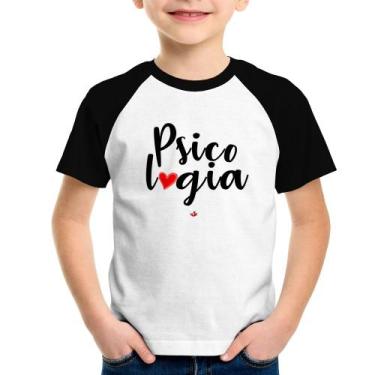 Imagem de Camiseta Raglan Infantil Psicologia por amor - Foca na Moda, Branco, P