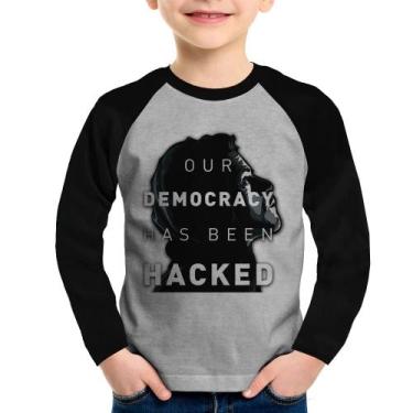Imagem de Camiseta Raglan Infantil Our Democracy Has Been Hacked Manga Longa - F