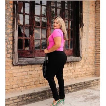 Imagem de Calça Bandagem Skinny Feminina Grossa Plus Size Preta Abertura Joelho 