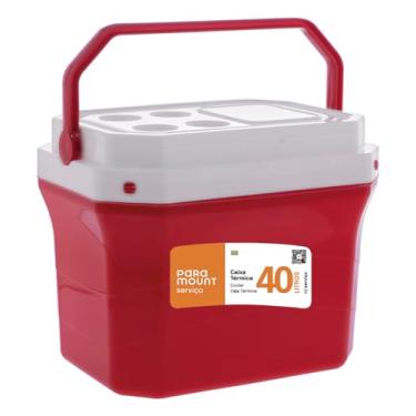 Imagem de Caixa Térmica Cooler 40 Litros Grande Com Alça Colorida P/Bebidas C/Porta Copos Ideal Praia Pesca Camping (Vermelho)