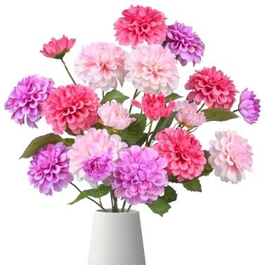 Imagem de 6 peças de flores artificiais falsas para mães com hastes longas bola crisântemo flores de seda sintética para vaso arranjos florais para primavera, decoração de casa, centros de mesa para decoração