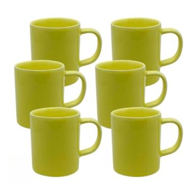 Imagem de Jogo de 6 Canecas Xícara de Porcelana Preta - Ideal para Café, Chá e Cantinho do Café, Kit Mesa Posta Elegante para Casa (Amarela)