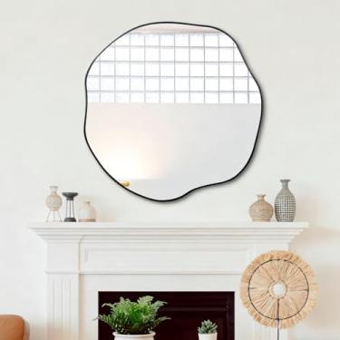 Imagem de POZINO Espelho irregular dourado, espelho de formato único, espelho de parede assimétrico de 76 cm, espelho redondo moderno para sala de estar, banheiro, quarto, entrada