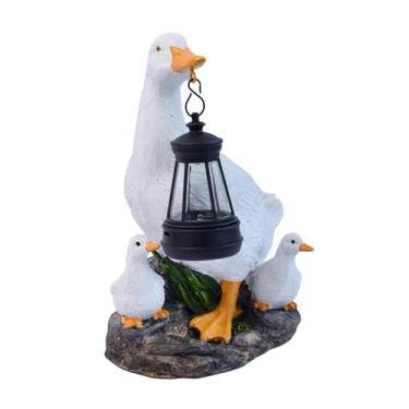 Imagem de Ｂｅｓｇａ Estátua de pato em resina para jardim, com lanterna solar, decoração moderna para paisagismo, acessório para pátio e presente.