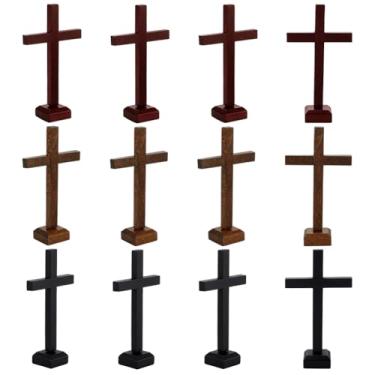 Imagem de PH PandaHall 12 peças cruzes de madeira de 3 cores, cruzes de madeira inacabadas de 10 cm cruz de mesa com suportes cruz rústica em pé para artesanato lembrancinhas de batismo e mesa de centro de mesa