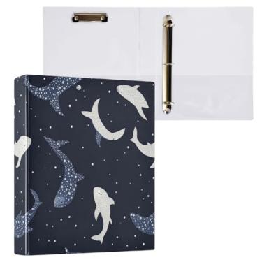 Imagem de Caikeny Fichário de 3 anéis, azul, branco, tubarões-baleia, fichários de 3 cm, prancheta de anel redondo com 2 bolsos para material de escritório