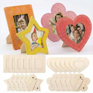 Imagem de DoubleFill 24 porta-retratos de madeira faça-você-mesmo a granel para artesanato, variedade de formas, molduras inacabadas para fotos de 7,6 x 10 cm, artesanato faça você mesmo, decoração de madeira
