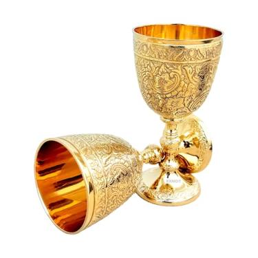 Imagem de EXNOT Cálice de cálice vintage de latão | 1 x taças de vinho real do rei Arthur - presentes medievais renascentistas para comunhão, pacote de Natal de 1 pç Igreja Católica Cálice Real, Batismo,