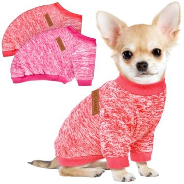 Imagem de Pacote com 3 suéteres para cães pequenos, meninas, meninos, roupas de lã de inverno, quente, macio, para cães, gatos, roupas para animais de estimação (rosa + vermelho, grande)