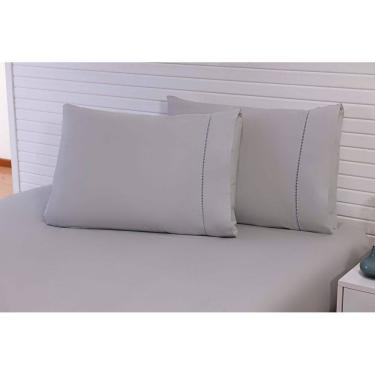 Imagem de 2 Fronhas King 50x90 100% Algodão 200 Fios Ponto Palito Cinza