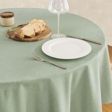 Imagem de Veblandy Toalha de mesa de linho texturizada à prova d'água e resistente a manchas, tecido decorativo sem rugas, capa de mesa para jantar/festa/buffet/casamento, 152 x 152 cm, verde sálvia